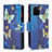 Leather Case Stands Fashionable Pattern Flip Cover Holder B04F for Vivo Y32t Blue