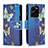 Leather Case Stands Fashionable Pattern Flip Cover Holder B04F for Vivo Y35 4G Blue