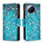 Leather Case Stands Fashionable Pattern Flip Cover Holder B04F for Xiaomi Civi 3 5G Cyan