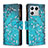 Leather Case Stands Fashionable Pattern Flip Cover Holder B04F for Xiaomi Mi 13 5G Cyan