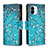 Leather Case Stands Fashionable Pattern Flip Cover Holder B04F for Xiaomi Poco C51 Cyan