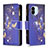 Leather Case Stands Fashionable Pattern Flip Cover Holder B04F for Xiaomi Poco C51 Navy Blue