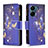 Leather Case Stands Fashionable Pattern Flip Cover Holder B04F for Xiaomi Poco C65 Navy Blue