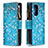 Leather Case Stands Fashionable Pattern Flip Cover Holder B04F for Xiaomi Poco F3 5G Cyan