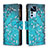 Leather Case Stands Fashionable Pattern Flip Cover Holder B04F for Xiaomi Redmi K50 Ultra 5G Cyan