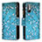 Leather Case Stands Fashionable Pattern Flip Cover Holder B04F for Xiaomi Redmi Note 10 5G Cyan