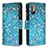 Leather Case Stands Fashionable Pattern Flip Cover Holder B04F for Xiaomi Redmi Note 10T 5G Cyan