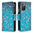 Leather Case Stands Fashionable Pattern Flip Cover Holder B04F for Xiaomi Redmi Note 11 4G (2021) Cyan