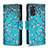 Leather Case Stands Fashionable Pattern Flip Cover Holder B04F for Xiaomi Redmi Note 11 4G (2022) Cyan