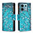 Leather Case Stands Fashionable Pattern Flip Cover Holder B04F for Xiaomi Redmi Note 13 Pro 5G Cyan