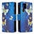 Leather Case Stands Fashionable Pattern Flip Cover Holder B05F for Samsung Galaxy S24 Ultra 5G Blue