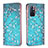 Leather Case Stands Fashionable Pattern Flip Cover Holder B05F for Xiaomi Poco M4 Pro 5G Cyan