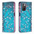 Leather Case Stands Fashionable Pattern Flip Cover Holder B05F for Xiaomi Redmi 10 (2022) Cyan