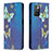 Leather Case Stands Fashionable Pattern Flip Cover Holder B05F for Xiaomi Redmi 10 4G Blue