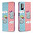 Leather Case Stands Fashionable Pattern Flip Cover Holder B05F for Xiaomi Redmi Note 10 5G Pink