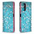 Leather Case Stands Fashionable Pattern Flip Cover Holder B05F for Xiaomi Redmi Note 10 Pro 4G Cyan