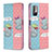 Leather Case Stands Fashionable Pattern Flip Cover Holder B05F for Xiaomi Redmi Note 10T 5G Pink