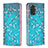 Leather Case Stands Fashionable Pattern Flip Cover Holder B05F for Xiaomi Redmi Note 11 4G (2022) Cyan