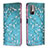 Leather Case Stands Fashionable Pattern Flip Cover Holder B05F for Xiaomi Redmi Note 11 SE 5G Cyan