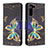 Leather Case Stands Fashionable Pattern Flip Cover Holder B09F for Samsung Galaxy S21 FE 5G Black