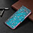 Leather Case Stands Fashionable Pattern Flip Cover Holder BF4 for Xiaomi Redmi Note 10 Pro 4G Cyan
