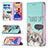 Leather Case Stands Fashionable Pattern Flip Cover Holder for Apple iPhone 13 Cyan