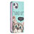 Leather Case Stands Fashionable Pattern Flip Cover Holder for Apple iPhone 13 Cyan