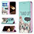 Leather Case Stands Fashionable Pattern Flip Cover Holder for Apple iPhone 15 Plus Cyan