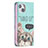 Leather Case Stands Fashionable Pattern Flip Cover Holder for Apple iPhone 15 Plus Cyan