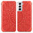 Leather Case Stands Fashionable Pattern Flip Cover Holder for Samsung Galaxy S21 5G Red