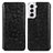 Leather Case Stands Fashionable Pattern Flip Cover Holder for Samsung Galaxy S21 FE 5G Black