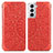 Leather Case Stands Fashionable Pattern Flip Cover Holder for Samsung Galaxy S22 Plus 5G Red