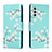 Leather Case Stands Fashionable Pattern Flip Cover Holder H02X for Samsung Galaxy A04s Cyan
