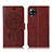 Leather Case Stands Fashionable Pattern Flip Cover Holder JX1 for Samsung Galaxy A22 4G Brown