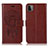 Leather Case Stands Fashionable Pattern Flip Cover Holder JX1 for Samsung Galaxy A22 5G Brown
