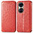 Leather Case Stands Fashionable Pattern Flip Cover Holder S01D for Huawei P50e Red