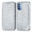 Leather Case Stands Fashionable Pattern Flip Cover Holder S01D for Motorola Moto G41 Silver