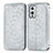 Leather Case Stands Fashionable Pattern Flip Cover Holder S01D for OnePlus 9 5G Silver