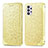 Leather Case Stands Fashionable Pattern Flip Cover Holder S01D for Samsung Galaxy M32 5G Gold