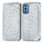 Leather Case Stands Fashionable Pattern Flip Cover Holder S01D for Samsung Galaxy M52 5G Silver