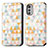 Leather Case Stands Fashionable Pattern Flip Cover Holder S02D for Motorola Moto E32s White