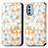 Leather Case Stands Fashionable Pattern Flip Cover Holder S02D for Motorola Moto G51 5G White