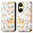 Leather Case Stands Fashionable Pattern Flip Cover Holder S02D for OnePlus Nord CE 3 5G White