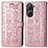 Leather Case Stands Fashionable Pattern Flip Cover Holder S03D for Asus Zenfone 9 Rose Gold