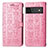 Leather Case Stands Fashionable Pattern Flip Cover Holder S03D for Google Pixel 6 5G Pink