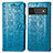Leather Case Stands Fashionable Pattern Flip Cover Holder S03D for Google Pixel 6 Pro 5G Blue