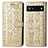 Leather Case Stands Fashionable Pattern Flip Cover Holder S03D for Google Pixel 6a 5G Gold