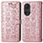 Leather Case Stands Fashionable Pattern Flip Cover Holder S03D for Huawei Honor 50 5G Rose Gold