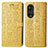 Leather Case Stands Fashionable Pattern Flip Cover Holder S03D for Huawei Honor 50 Pro 5G Yellow