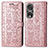 Leather Case Stands Fashionable Pattern Flip Cover Holder S03D for Huawei Honor 80 Pro 5G Rose Gold